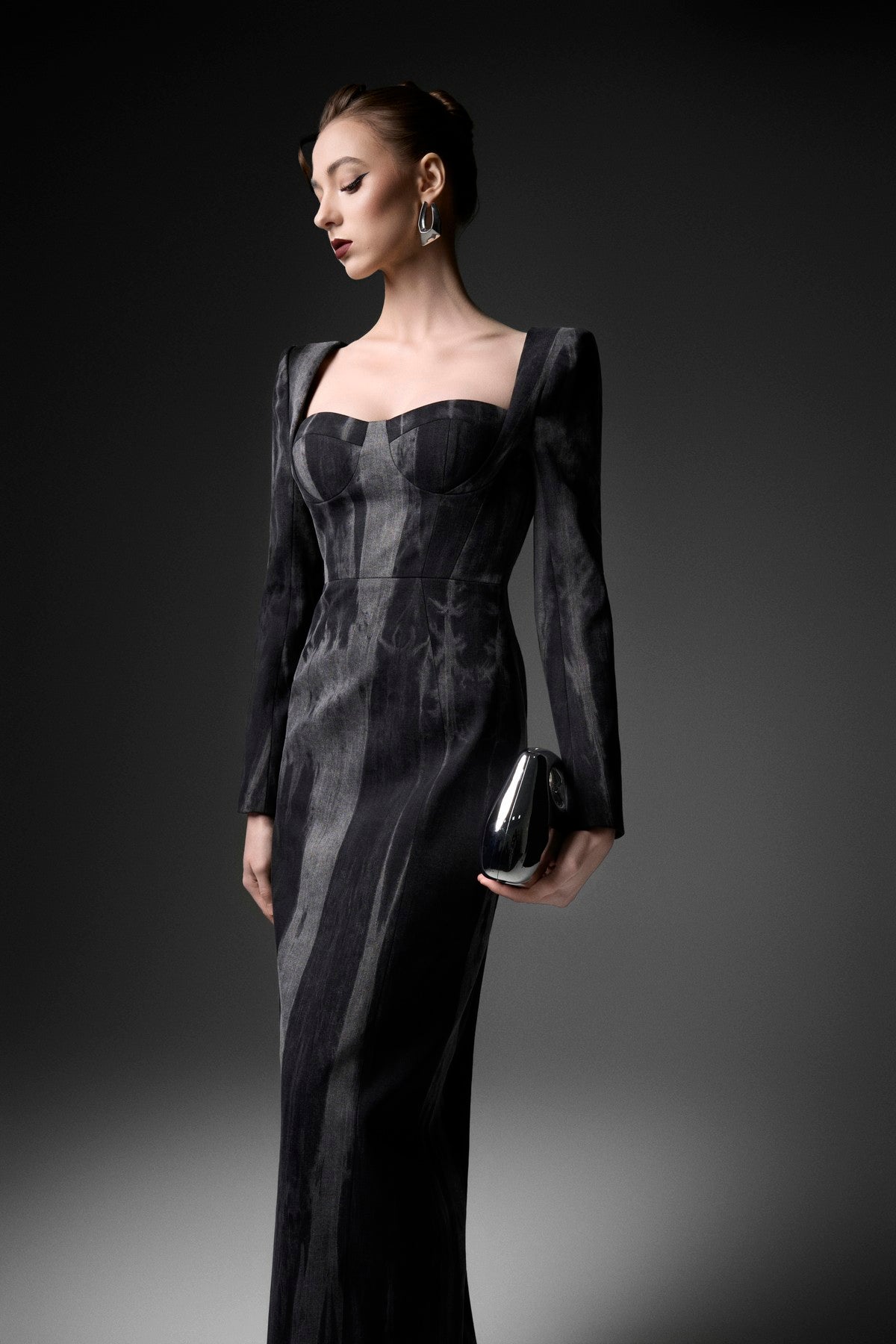 Marbled Wash U-Neck Long Sleeve Dress