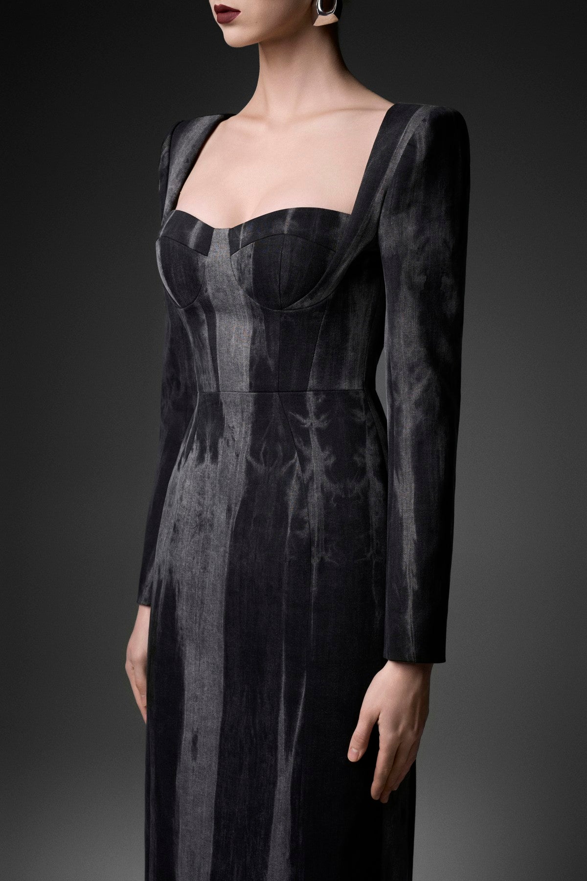 Marbled Wash U-Neck Long Sleeve Dress