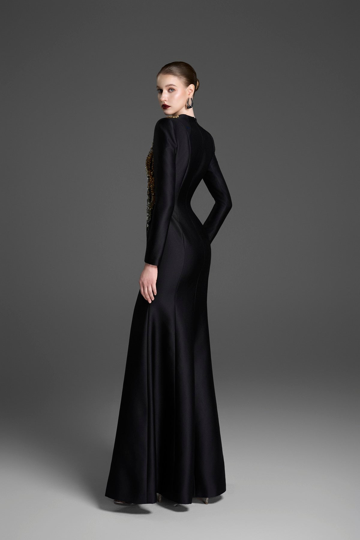V-Neck Mermaid Gown with Crystal-Embellished Tulle Details