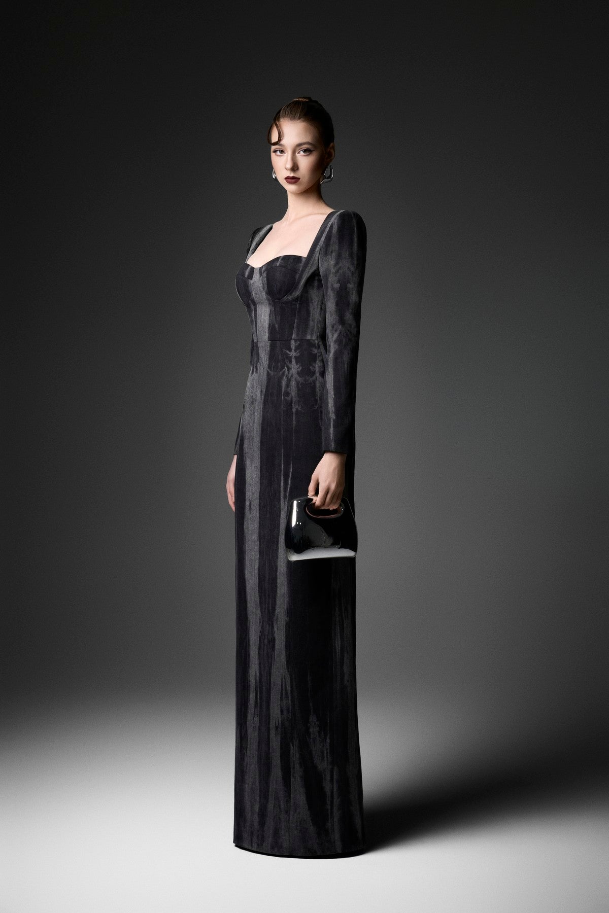 Marbled Wash U-Neck Long Sleeve Dress