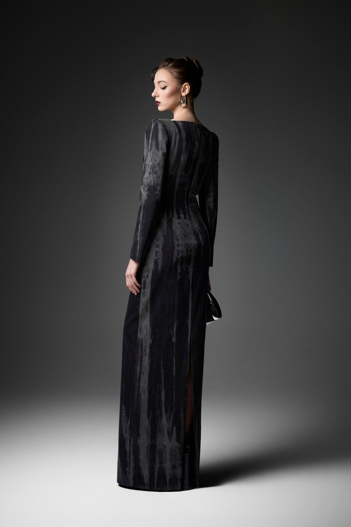 Marbled Wash U-Neck Long Sleeve Dress