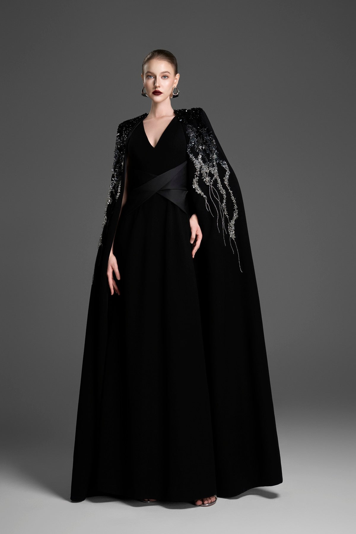 A-Line Dress Set and Crystal-Embellished Cloak