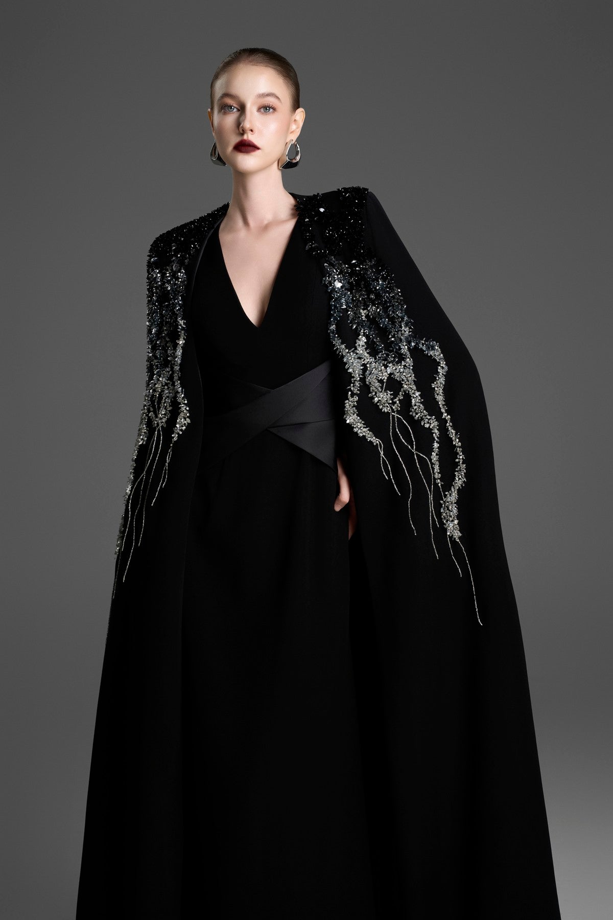 A-Line Dress Set and Crystal-Embellished Cloak