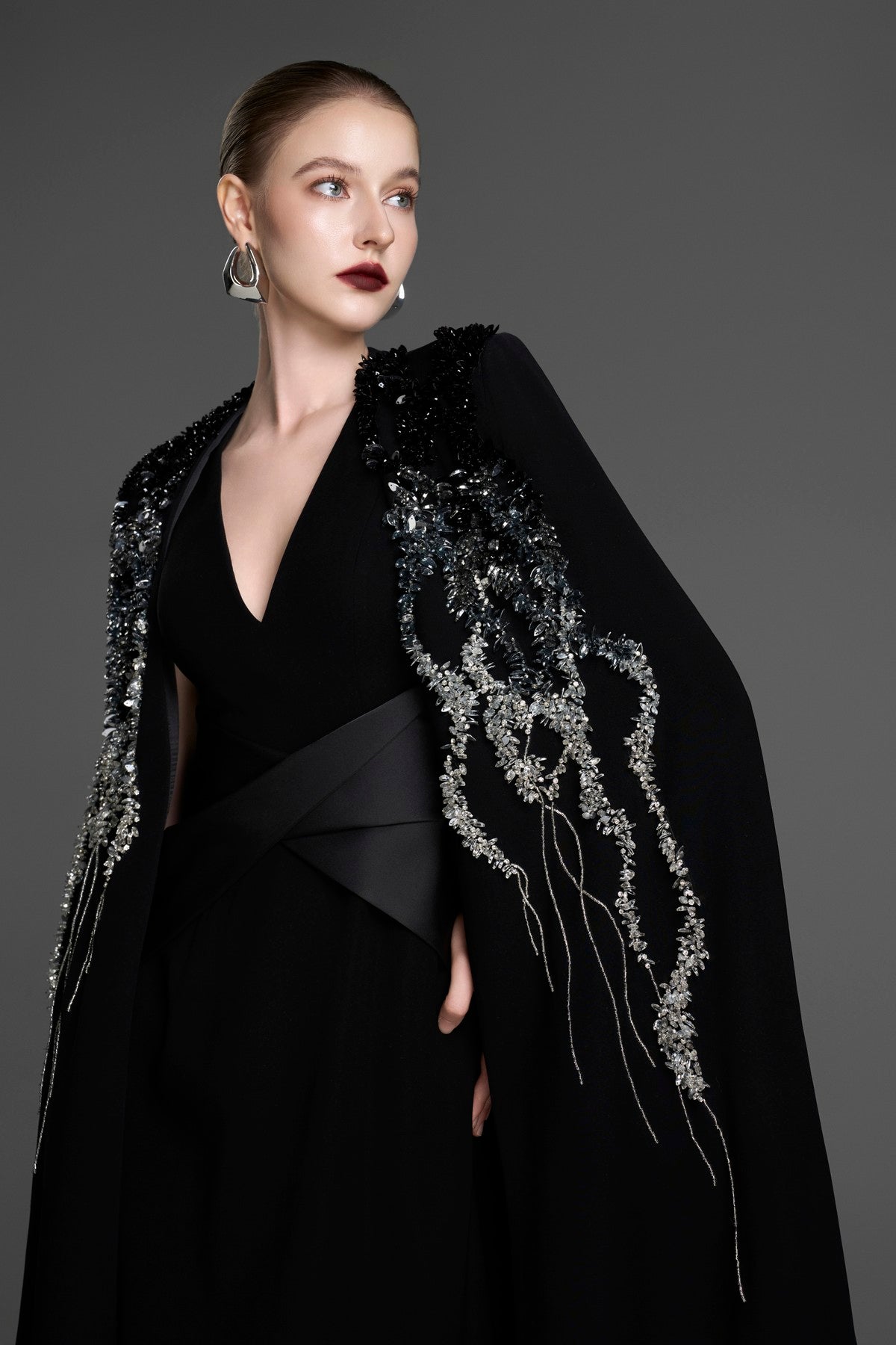 A-Line Dress Set and Crystal-Embellished Cloak