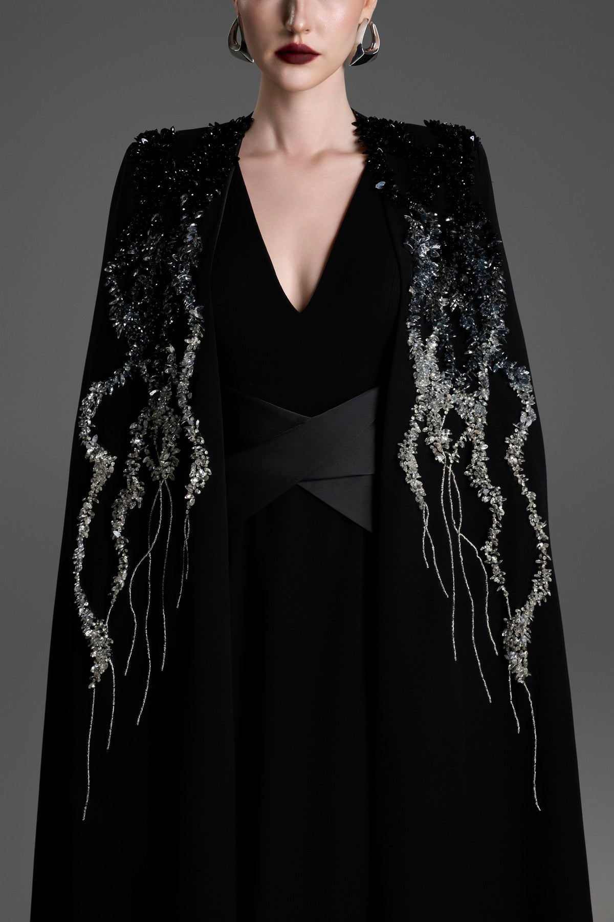 A-Line Dress Set and Crystal-Embellished Cloak