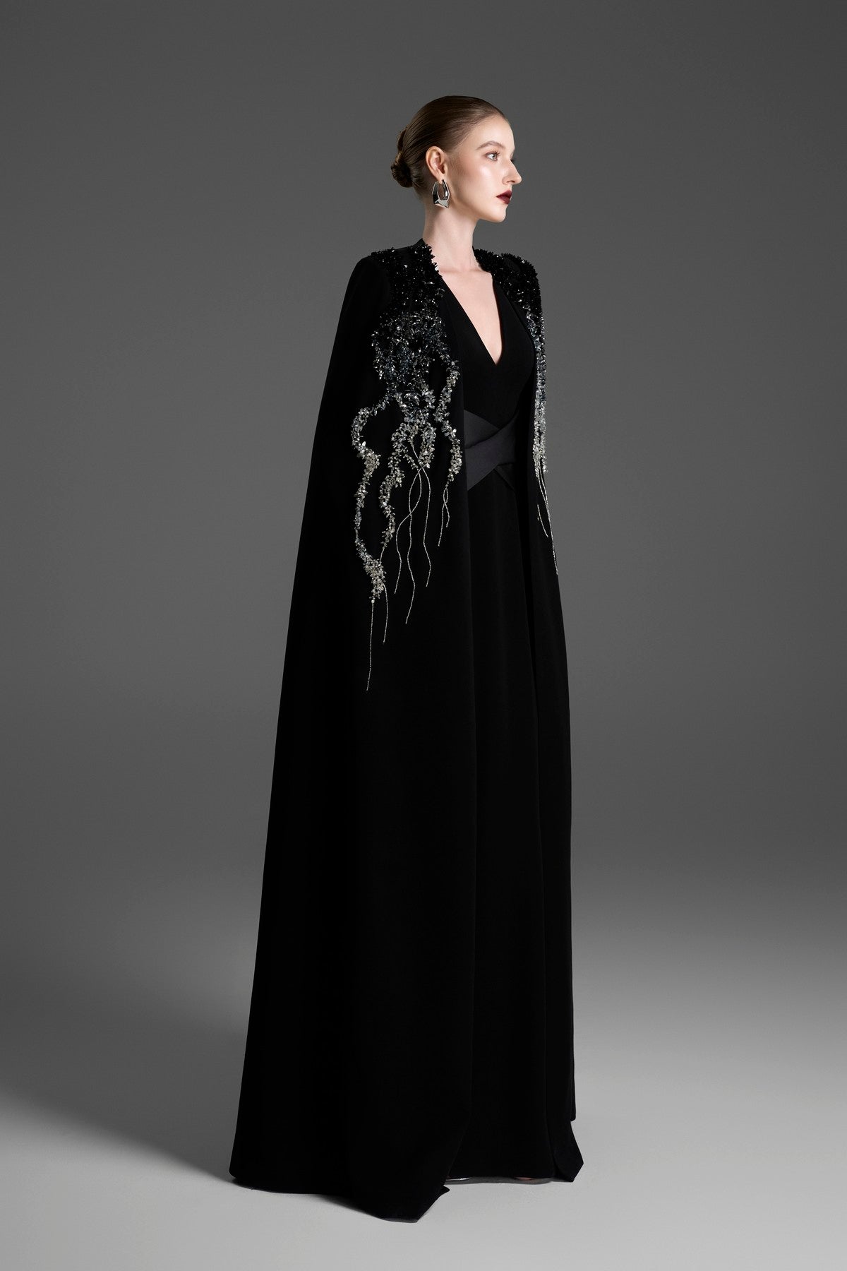 A-Line Dress Set and Crystal-Embellished Cloak