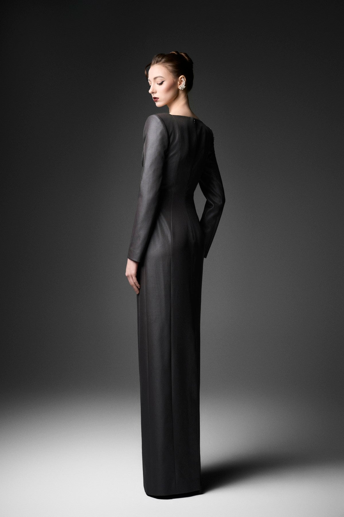 Rococo Crystal Embellished U-Neck Long Sleeve Dress