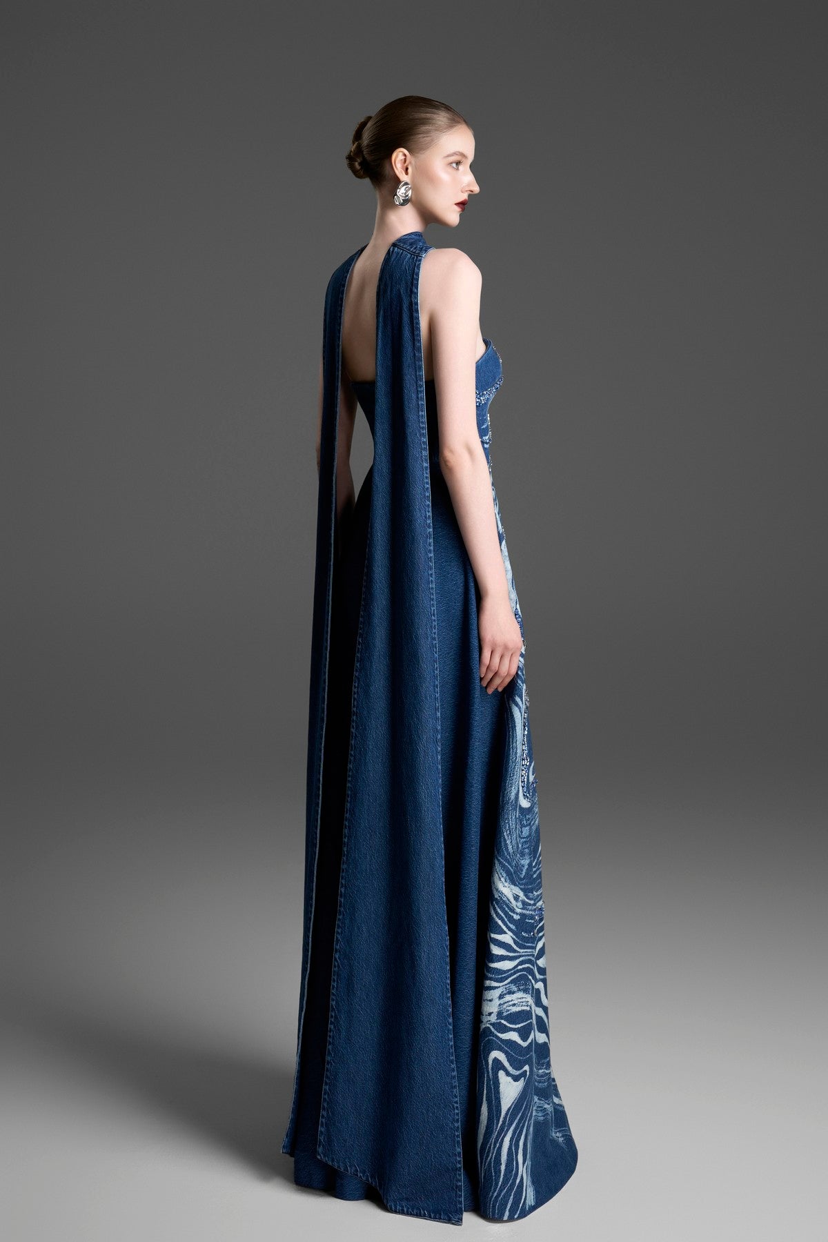 Strapless Ball Gown with Crystal-Embroidered Marblewood
