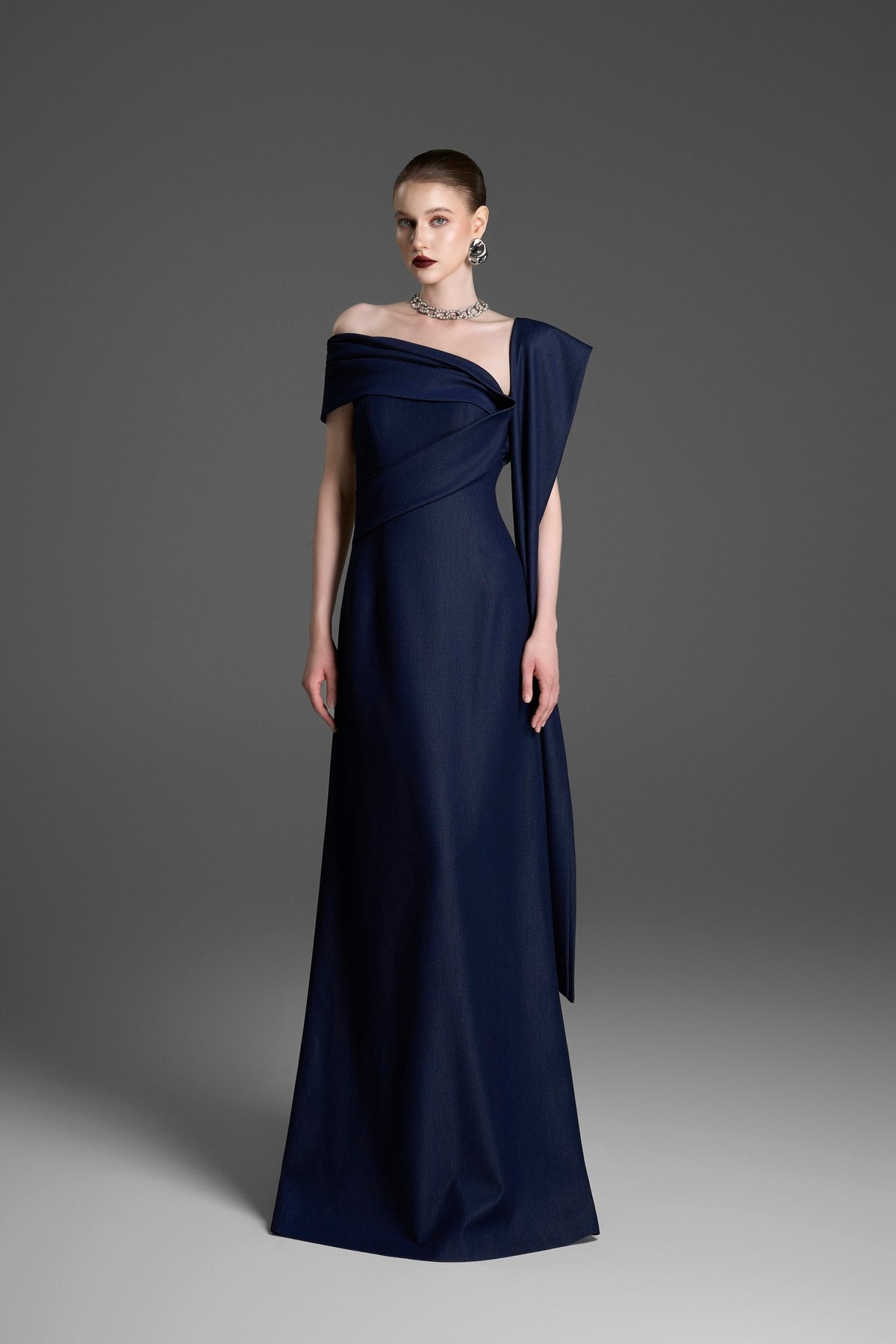 A-Line Dress with a Gracefully Draped, Pleated Shoulder