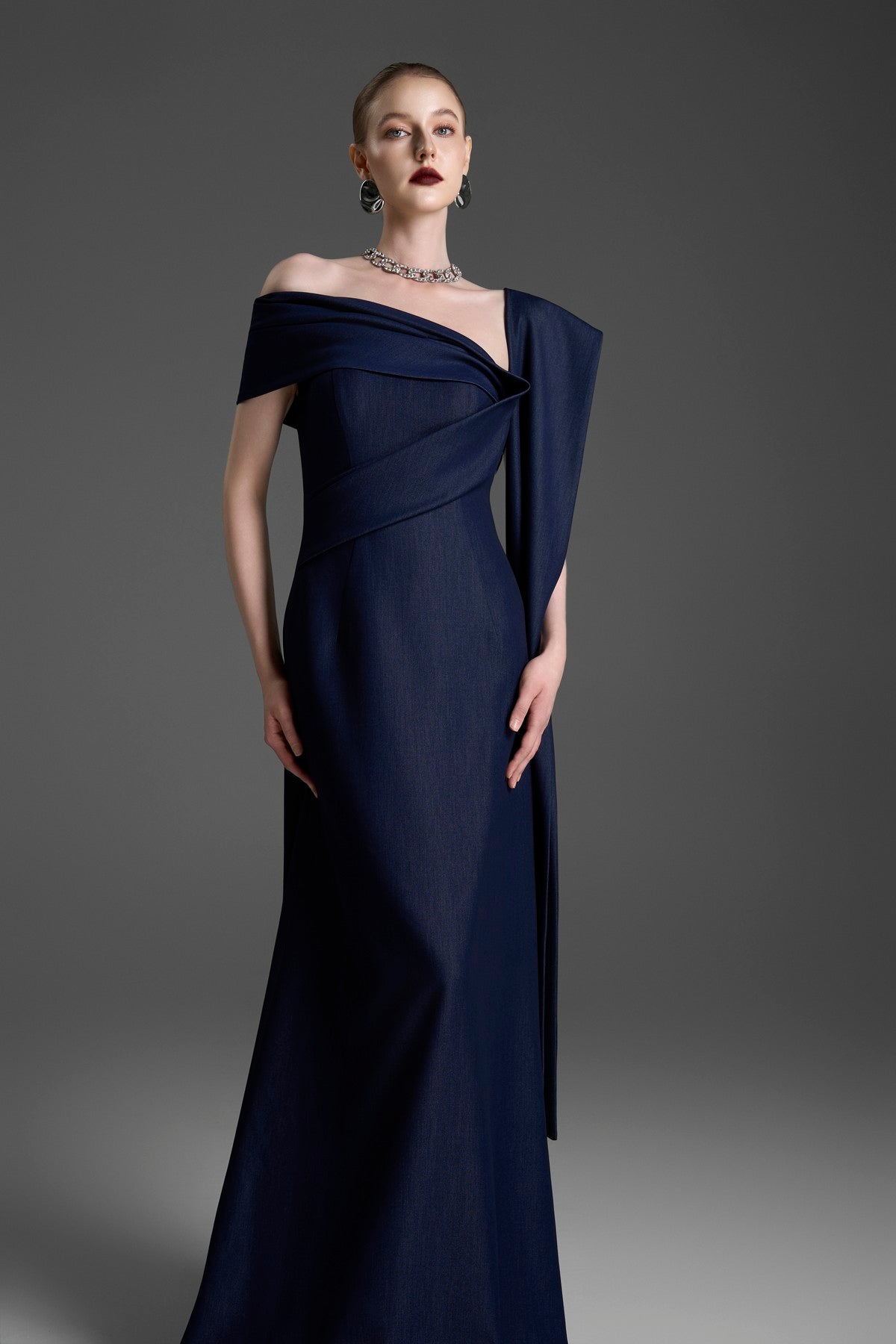 A-Line Dress with a Gracefully Draped, Pleated Shoulder