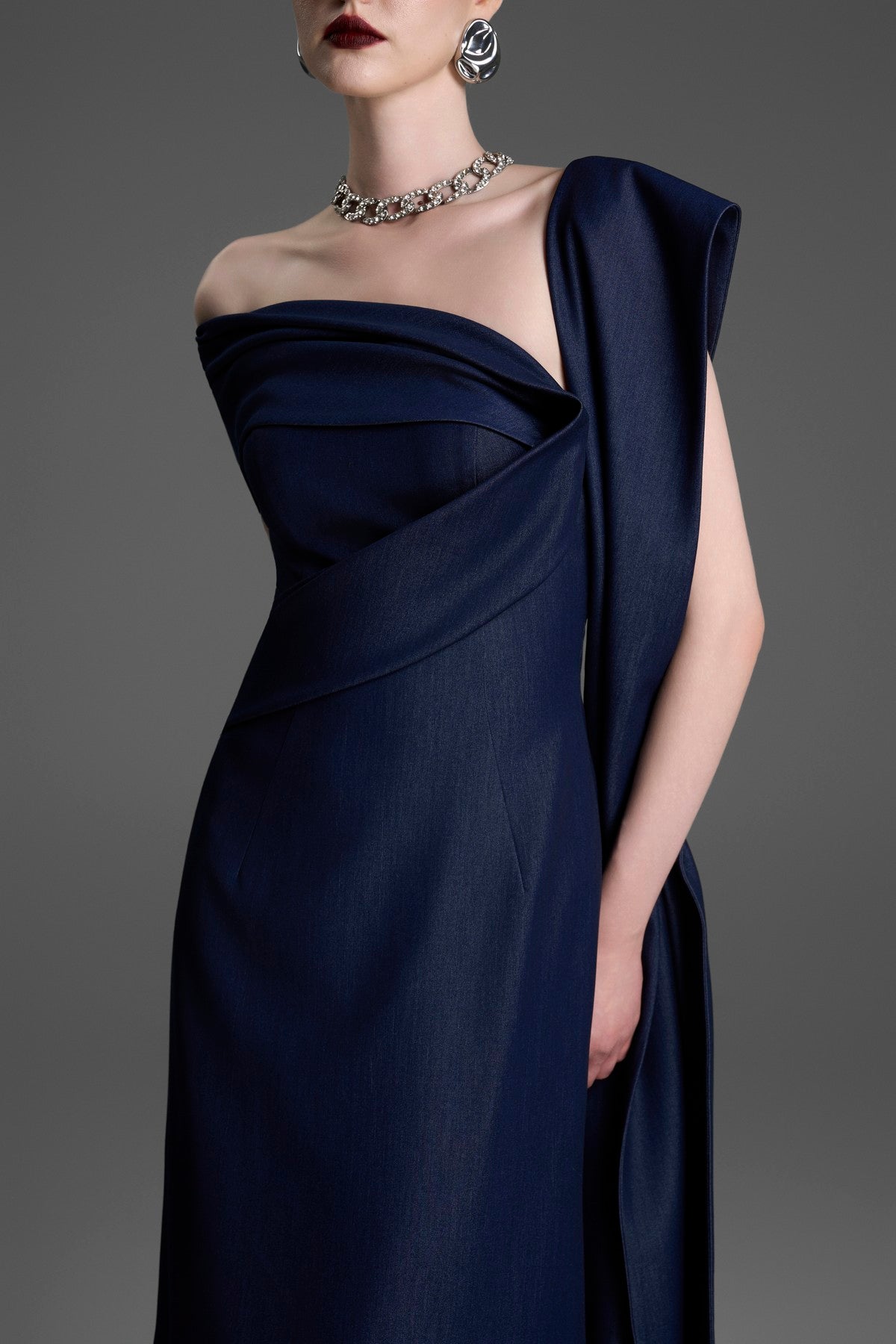 A-Line Dress with a Gracefully Draped, Pleated Shoulder