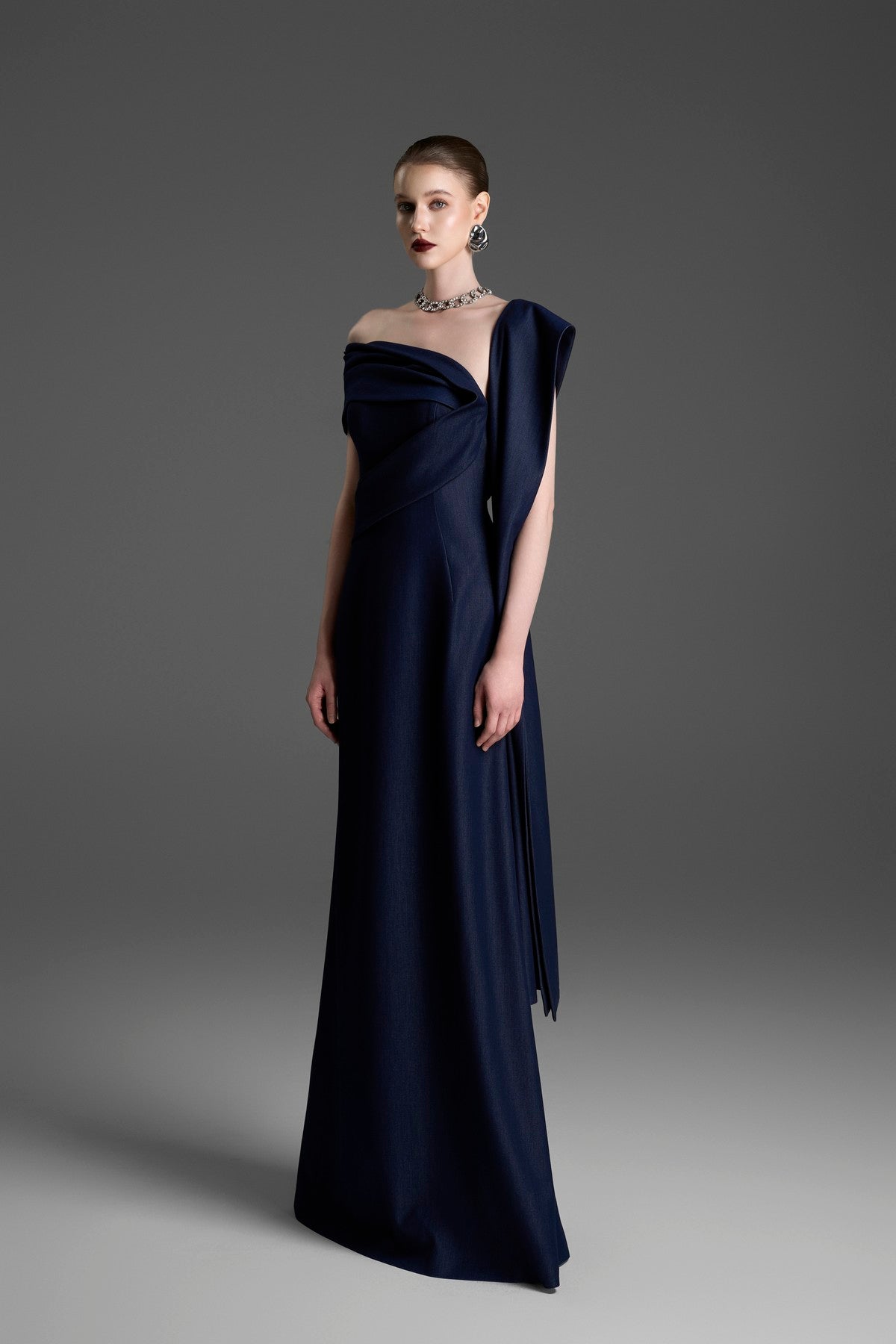 A-Line Dress with a Gracefully Draped, Pleated Shoulder