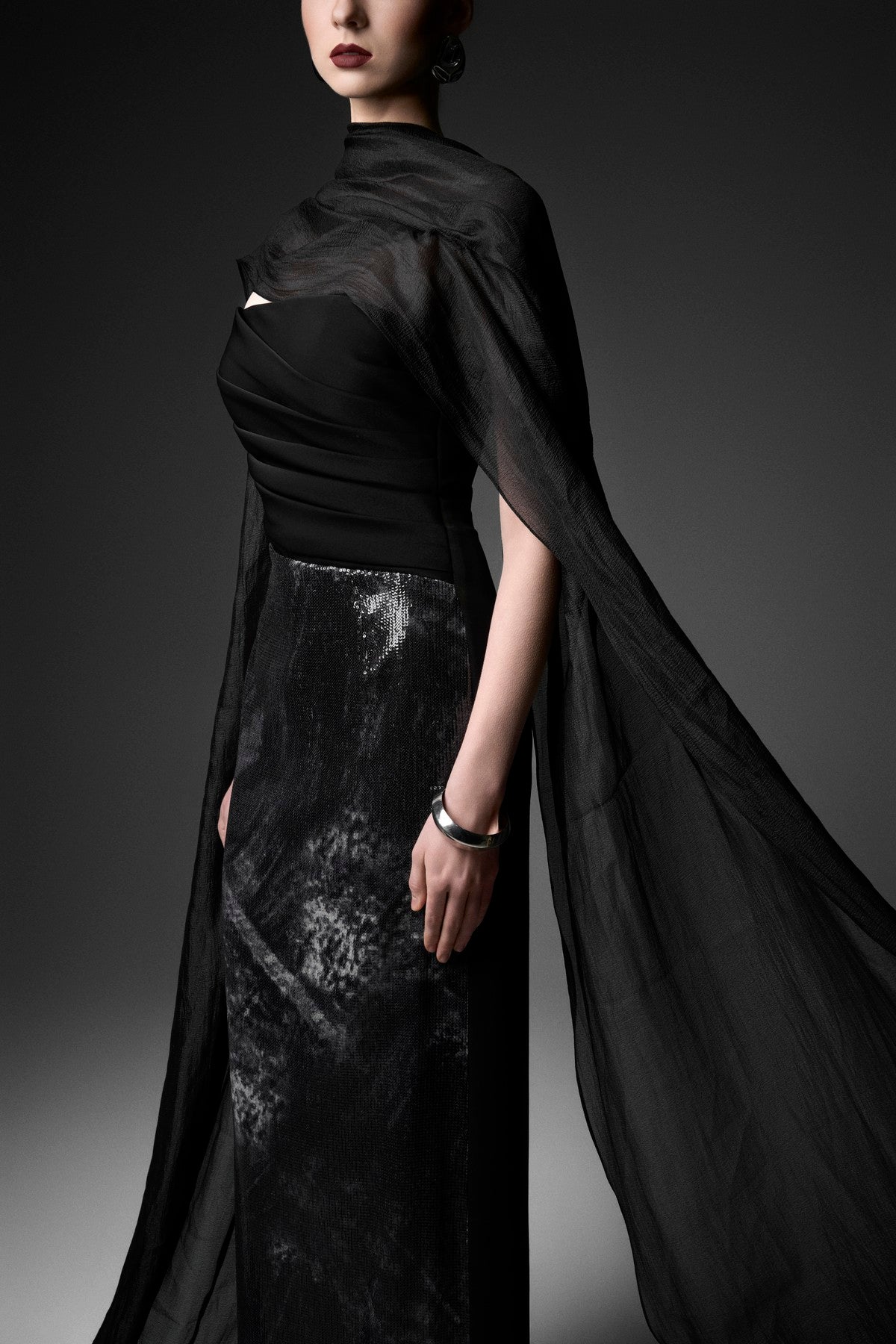 Strapless Gradient Sequin Dress with Overlay Scarf