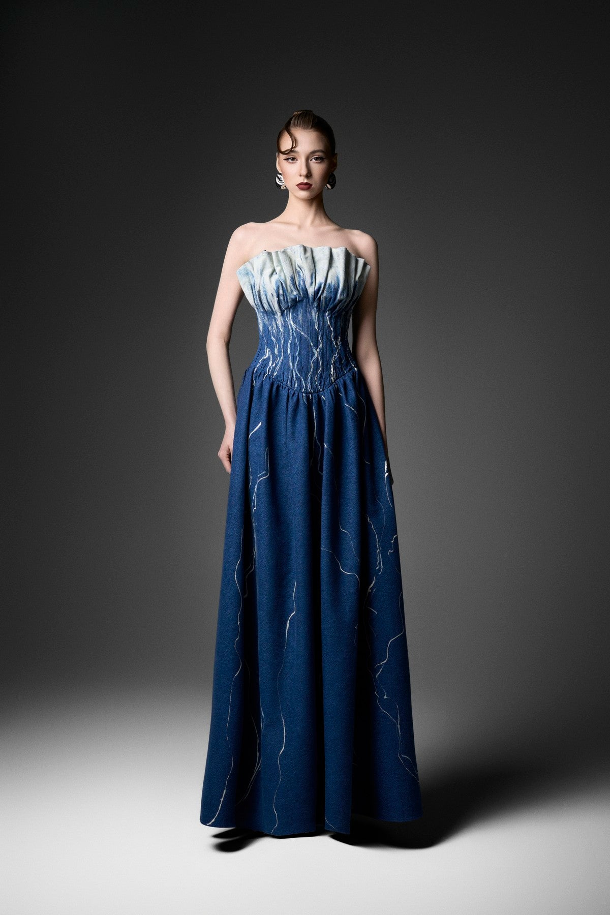 Wave-Wash Flared Dress with Ruching Bust
