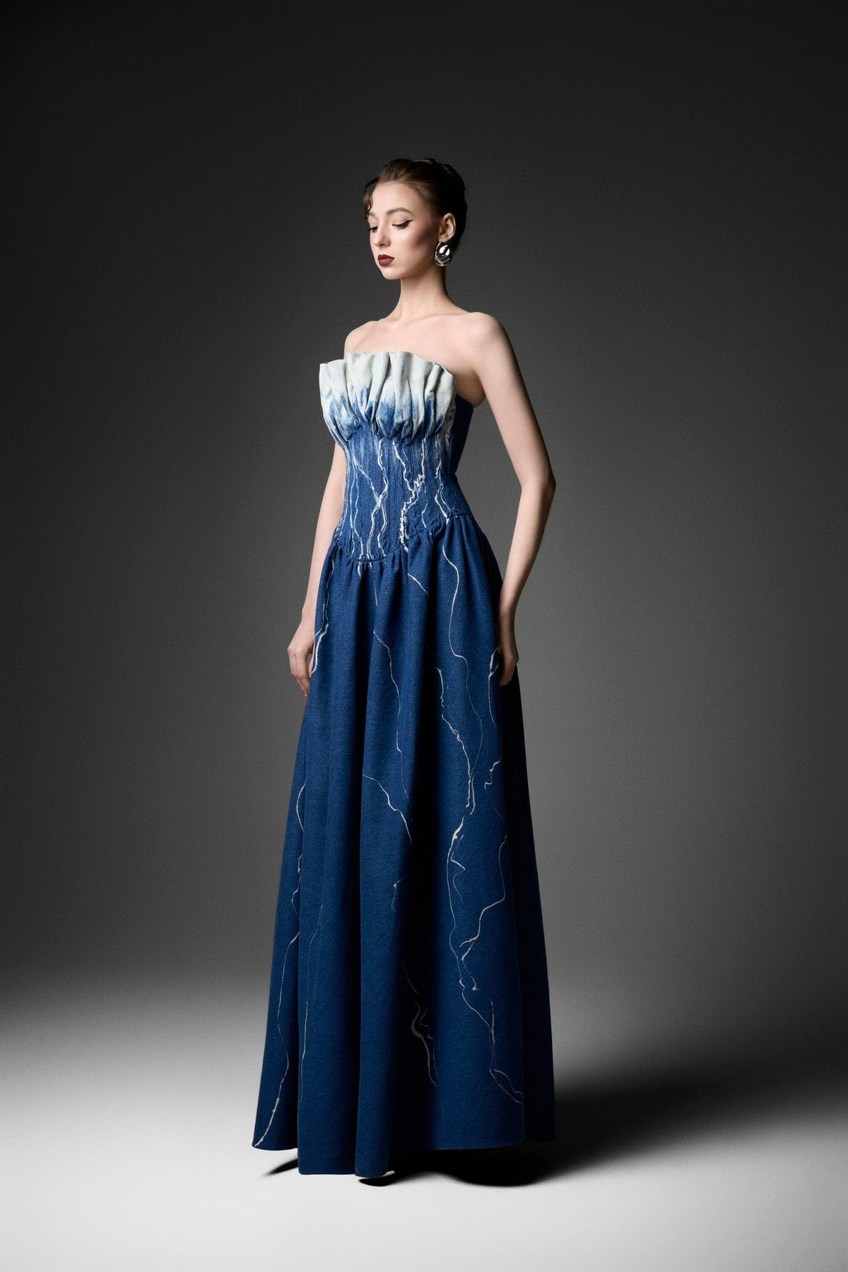 Wave-Wash Flared Dress with Ruching Bust