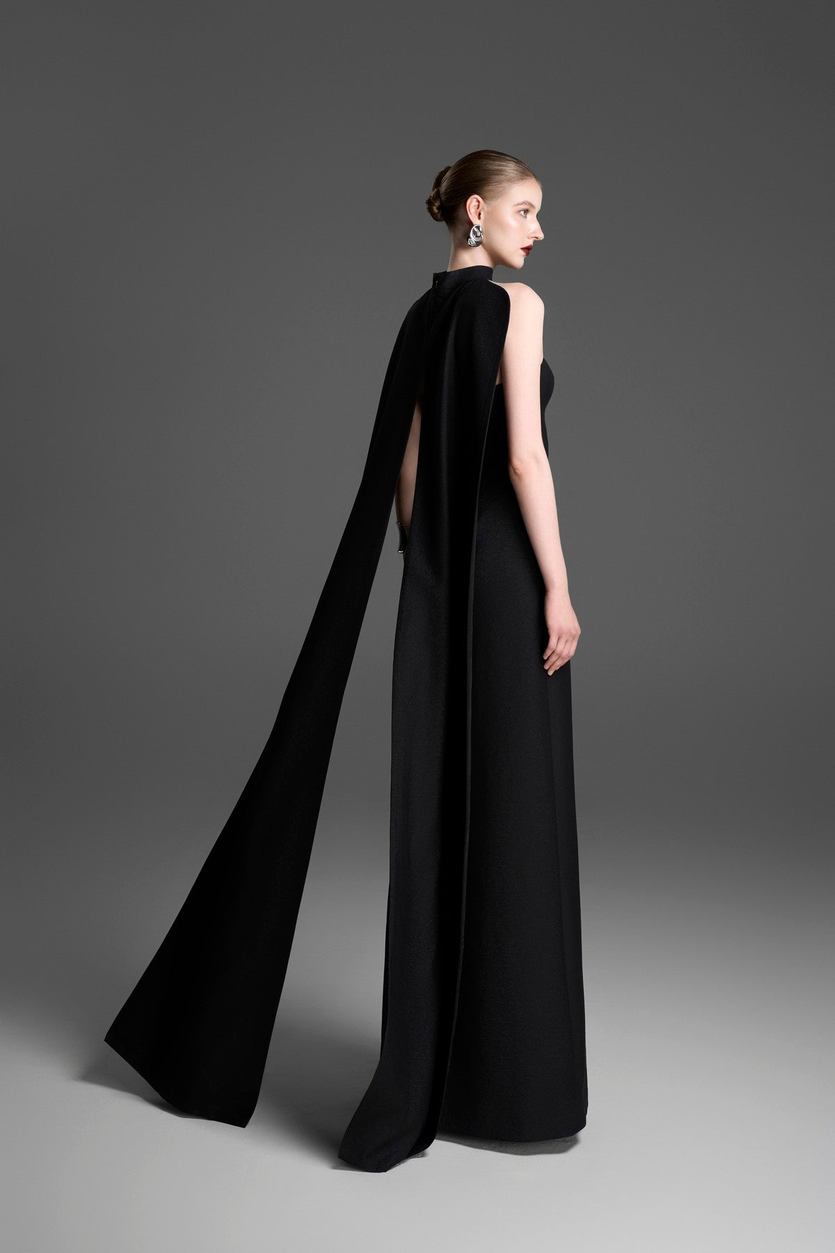 A-Line Bustier Gown with Faux-Corset Seams and a Matching Cape