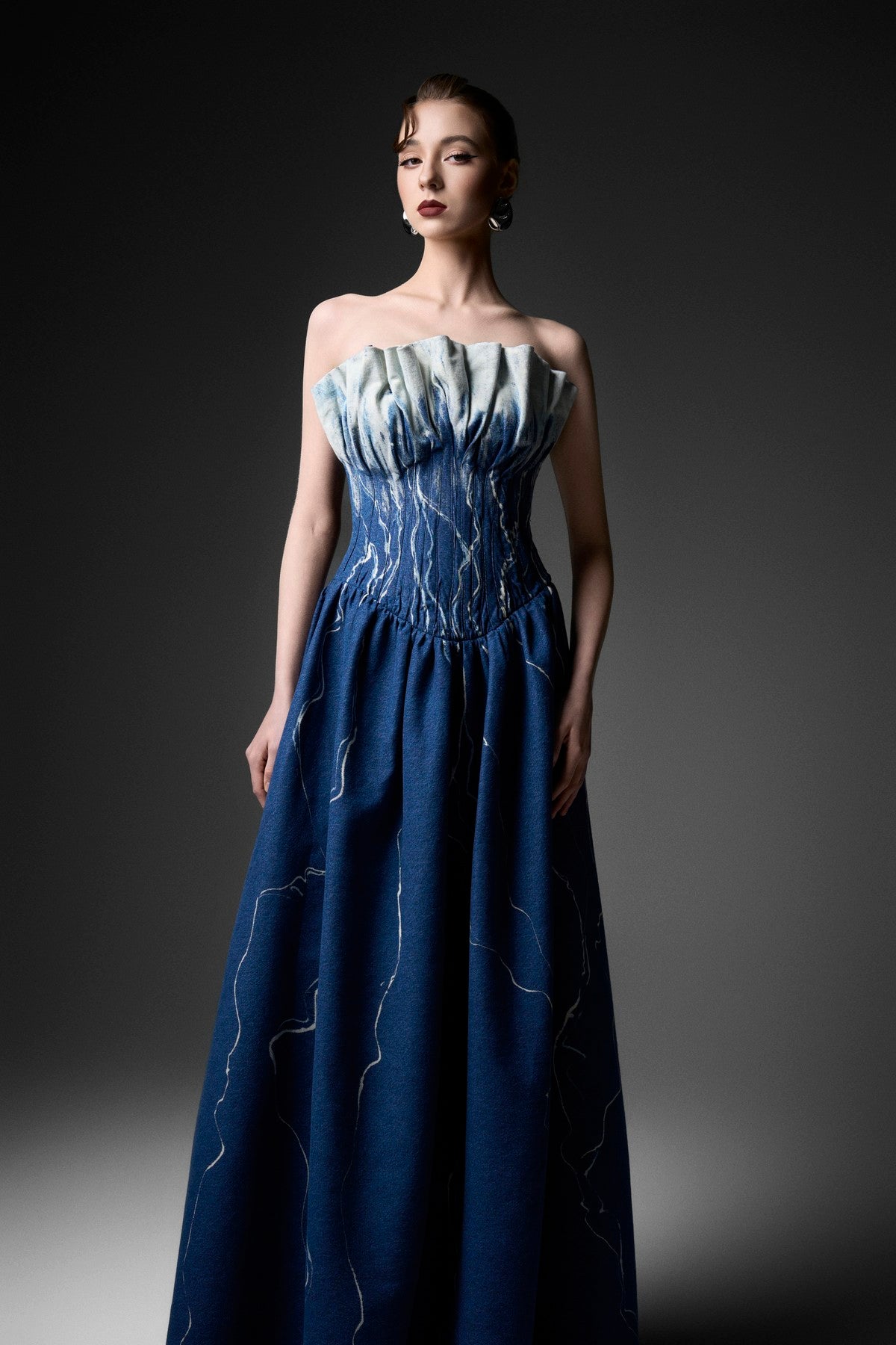 Wave-Wash Flared Dress with Ruching Bust