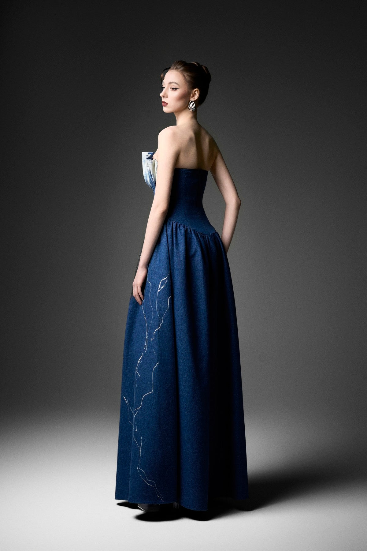 Wave-Wash Flared Dress with Ruching Bust