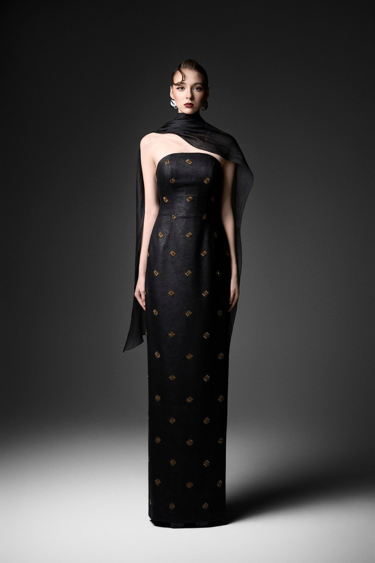 Classic Rococo Diamond Motif Leather Column Dress
