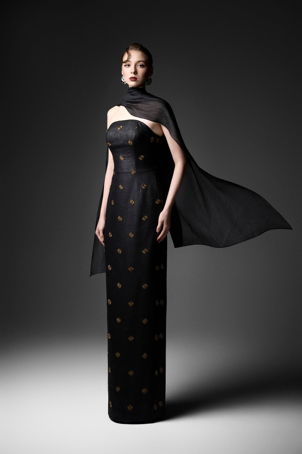 Classic Rococo Diamond Motif Leather Column Dress