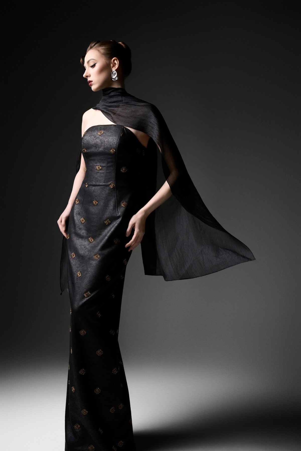 Classic Rococo Diamond Motif Leather Column Dress