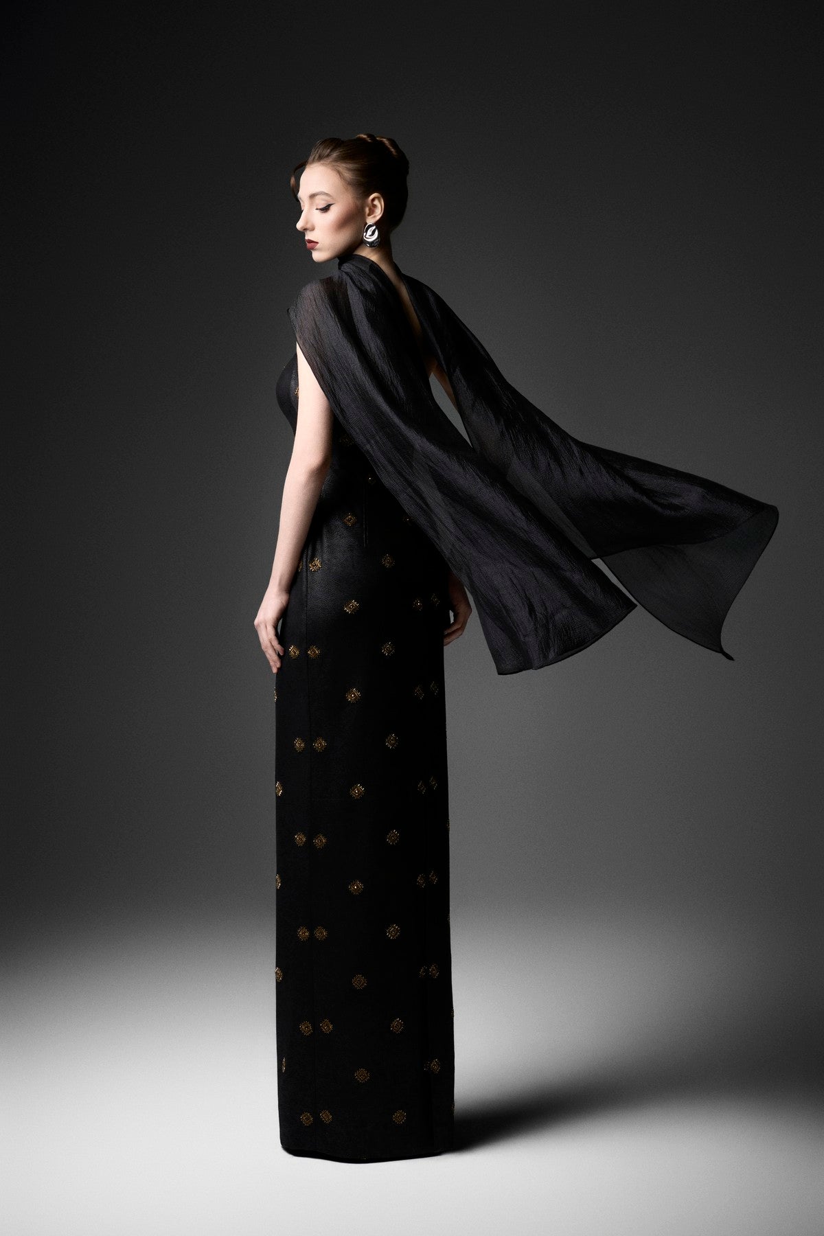 Classic Rococo Diamond Motif Leather Column Dress
