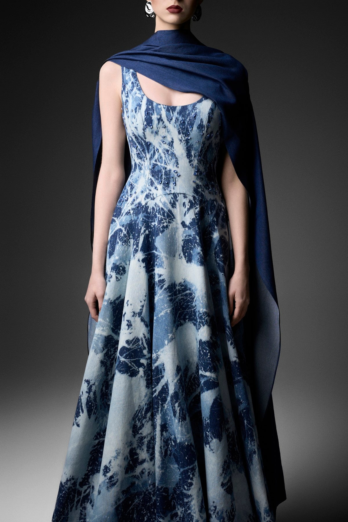 Deep U-Neck Color-Wash Flared Dress