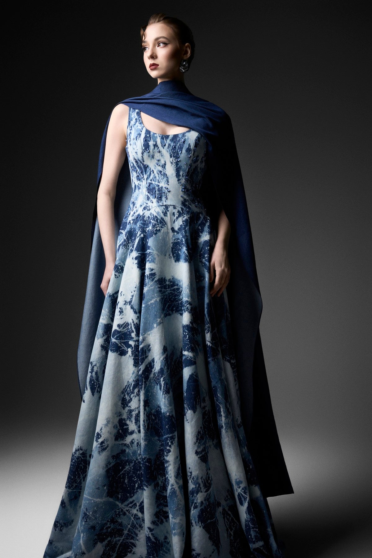 Deep U-Neck Color-Wash Flared Dress