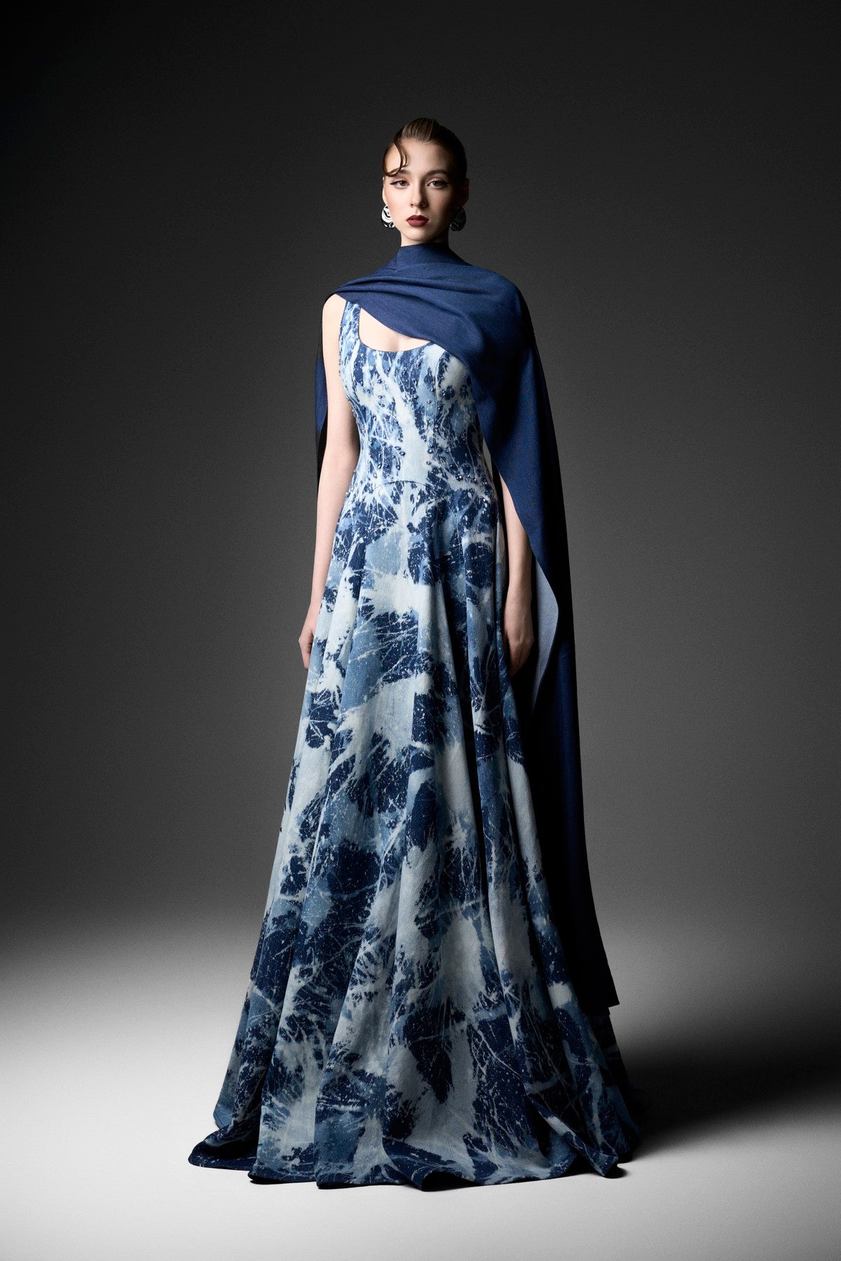 Deep U-Neck Color-Wash Flared Dress