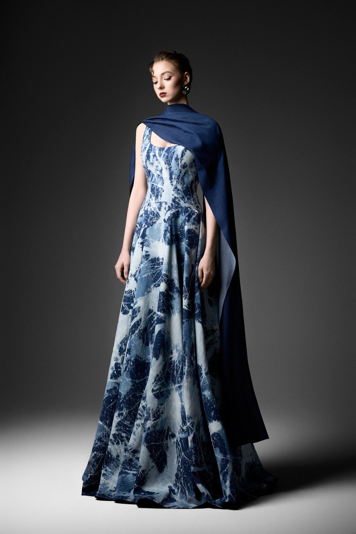 Deep U-Neck Color-Wash Flared Dress