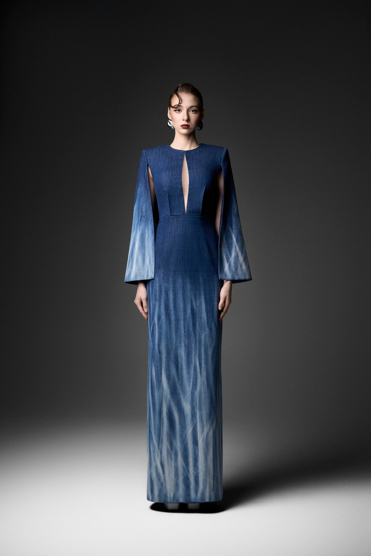 Cape Overlay Ombre Column Dress with Bust Cut-out