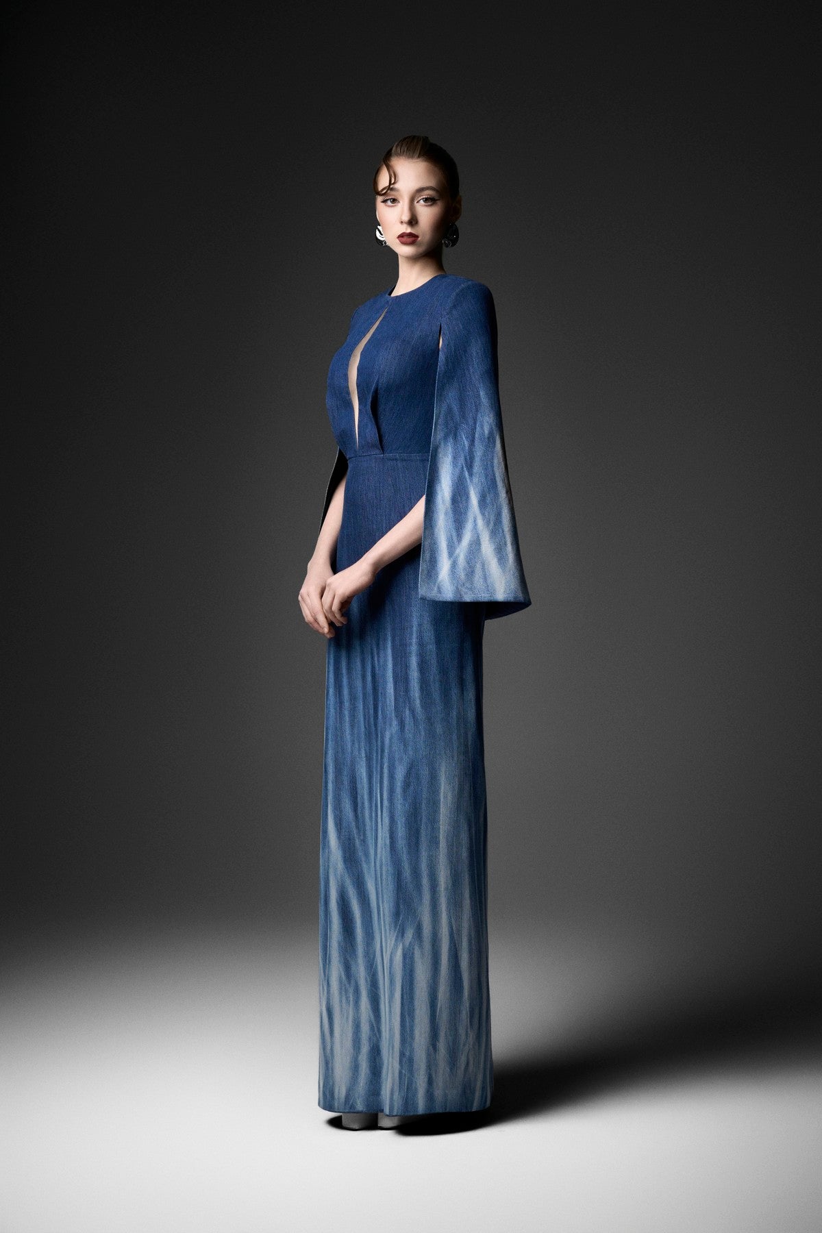 Cape Overlay Ombre Column Dress with Bust Cut-out