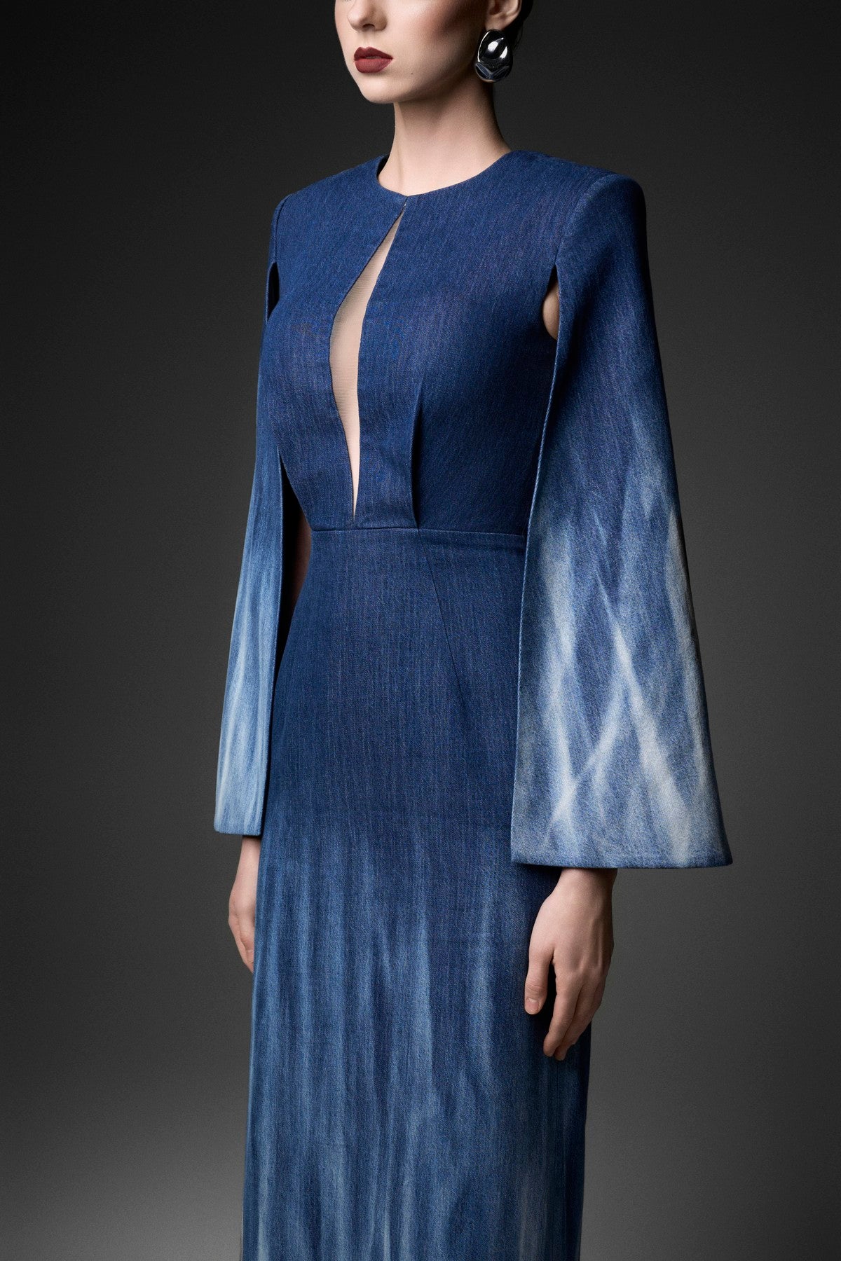 Cape Overlay Ombre Column Dress with Bust Cut-out