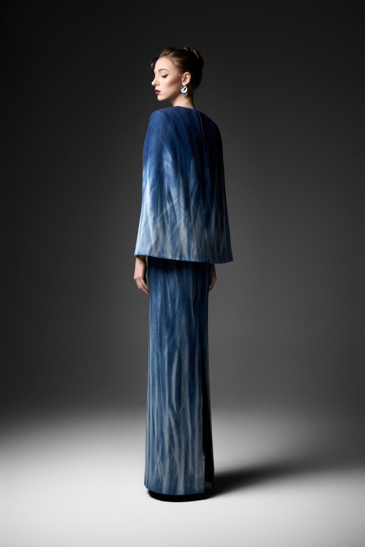 Cape Overlay Ombre Column Dress with Bust Cut-out