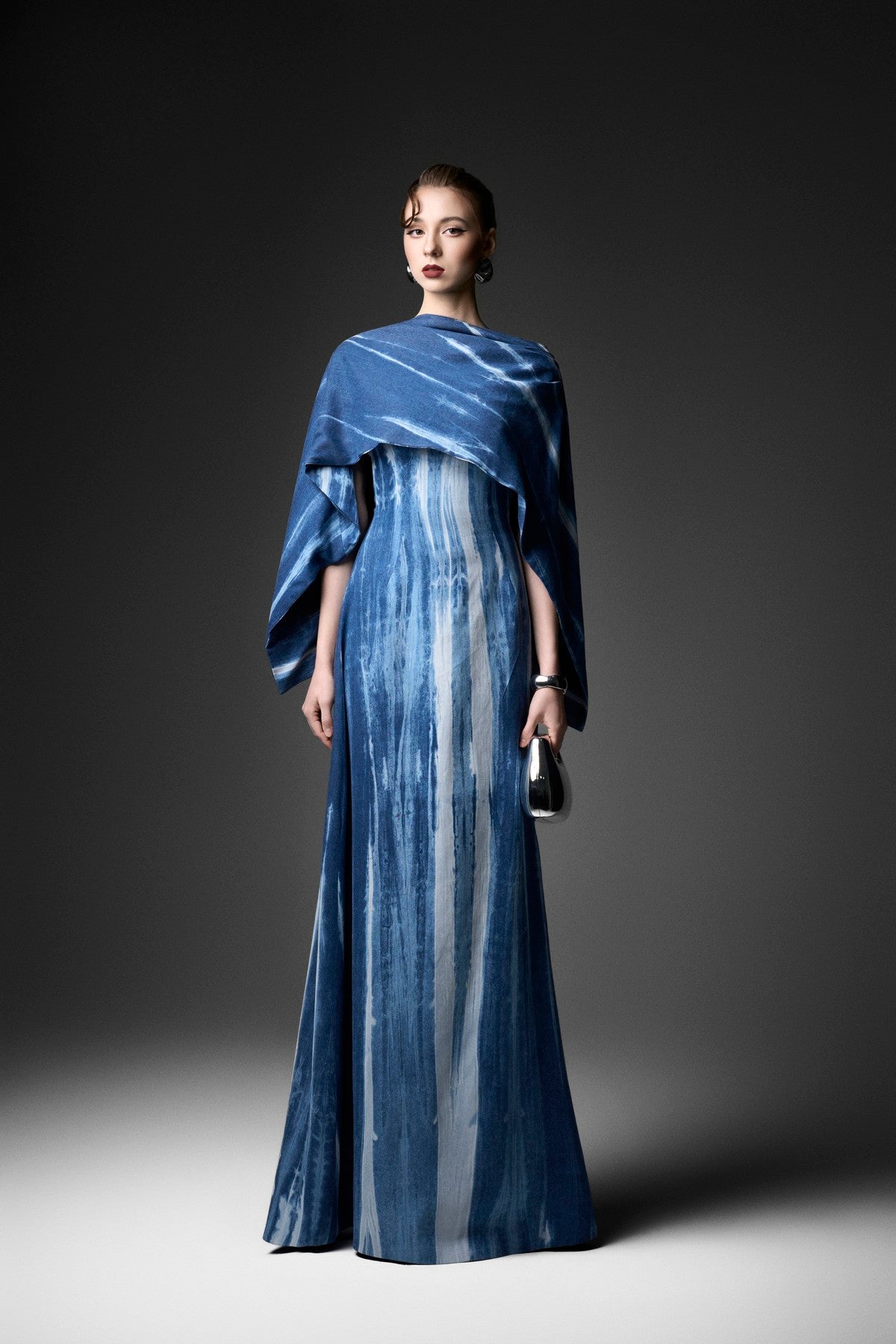 Marbled Scarf A-Line Denim Dress