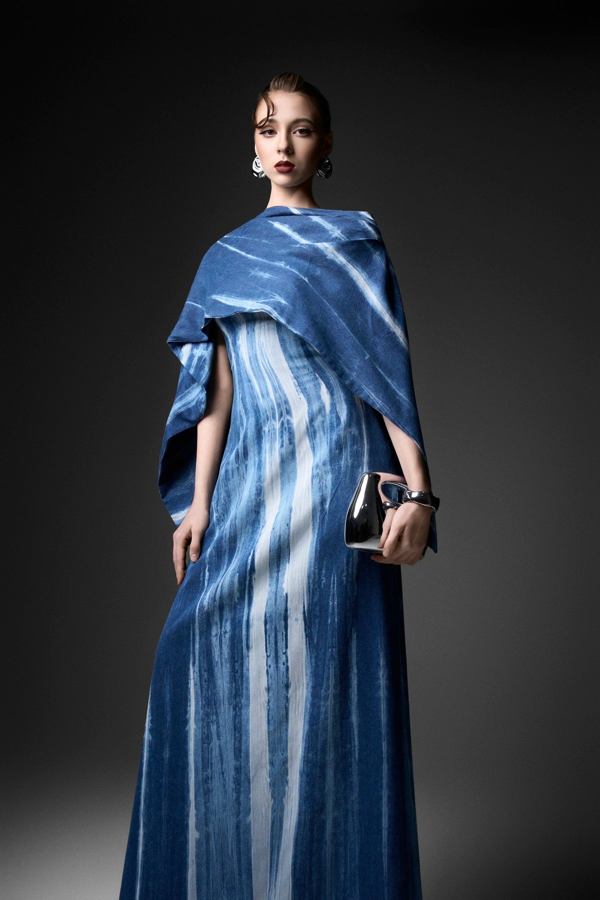 Marbled Scarf A-Line Denim Dress