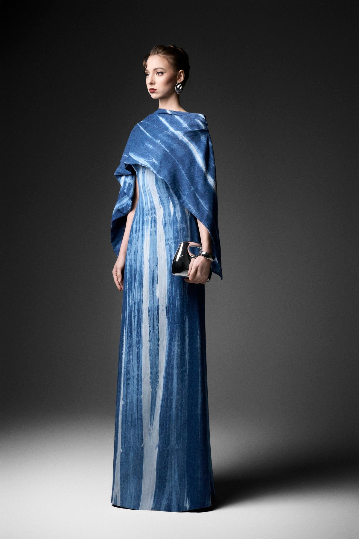 Marbled Scarf A-Line Denim Dress