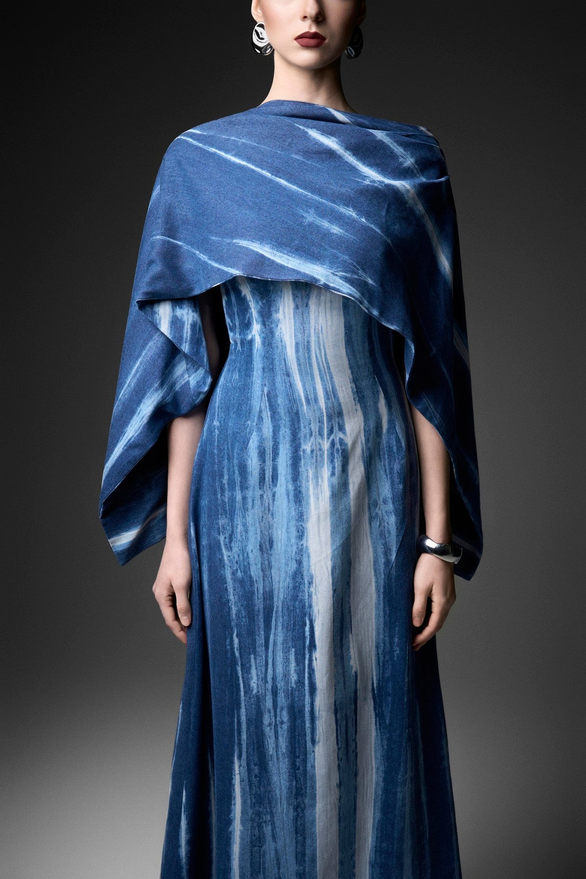 Marbled Scarf A-Line Denim Dress