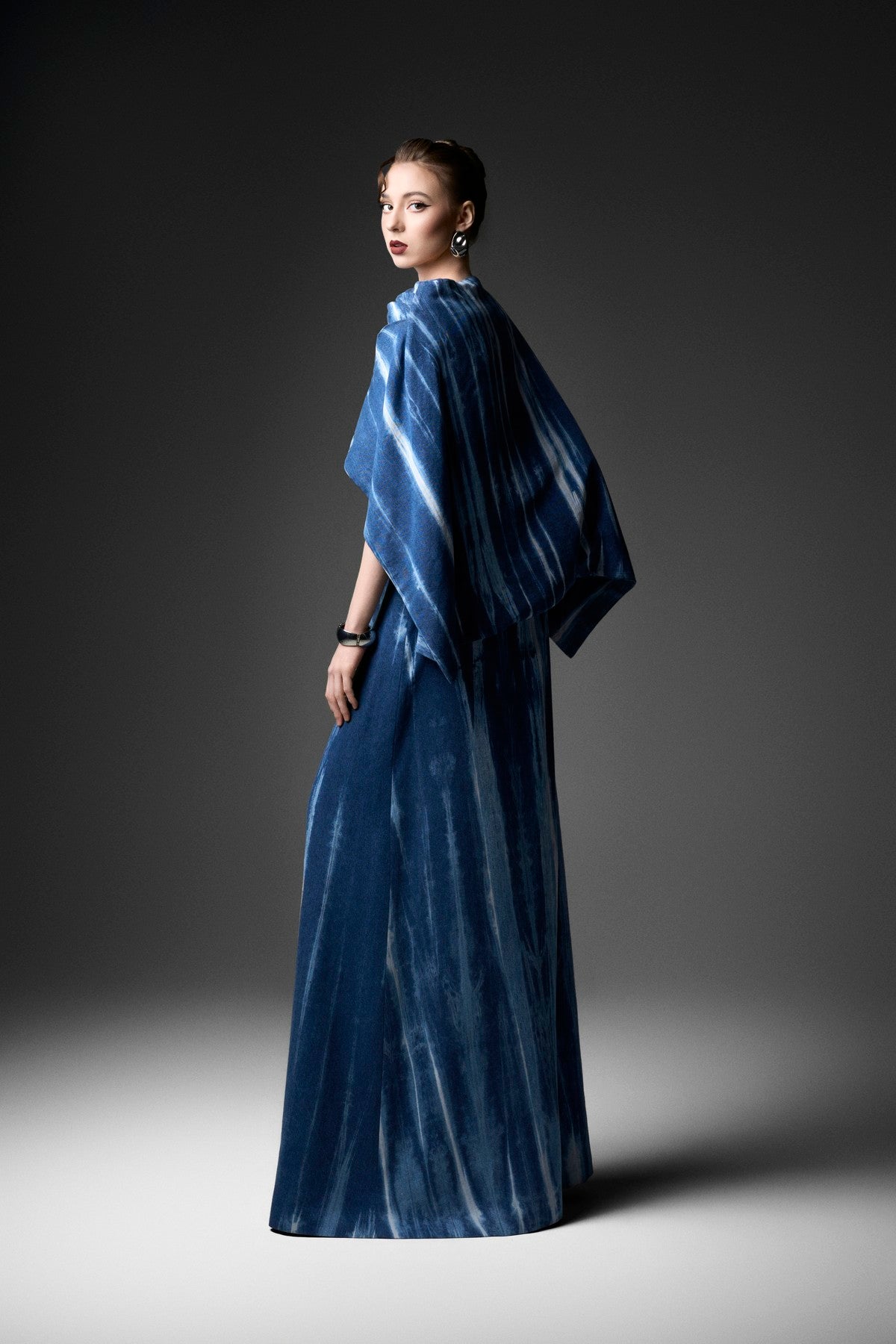 Marbled Scarf A-Line Denim Dress