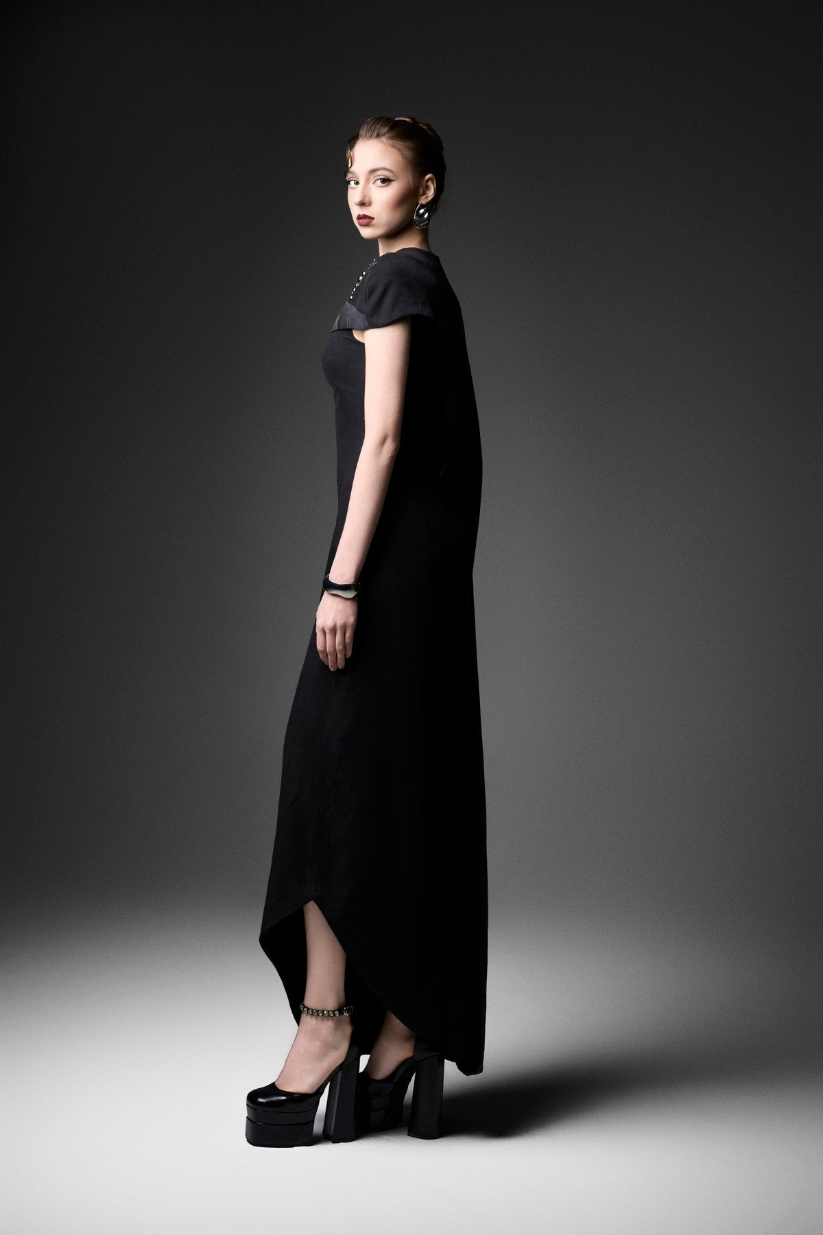 Asymmetric Laser-Print A-Line Cape Dress