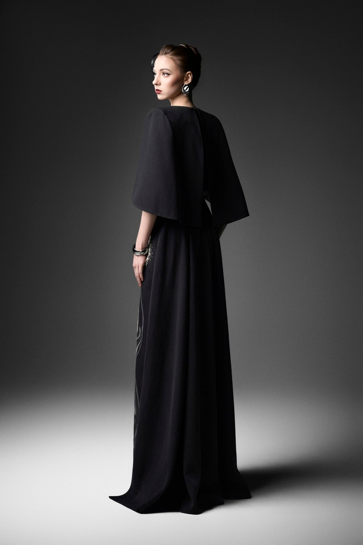 Cape Overlay Woodgrain Denim A-Line Dress