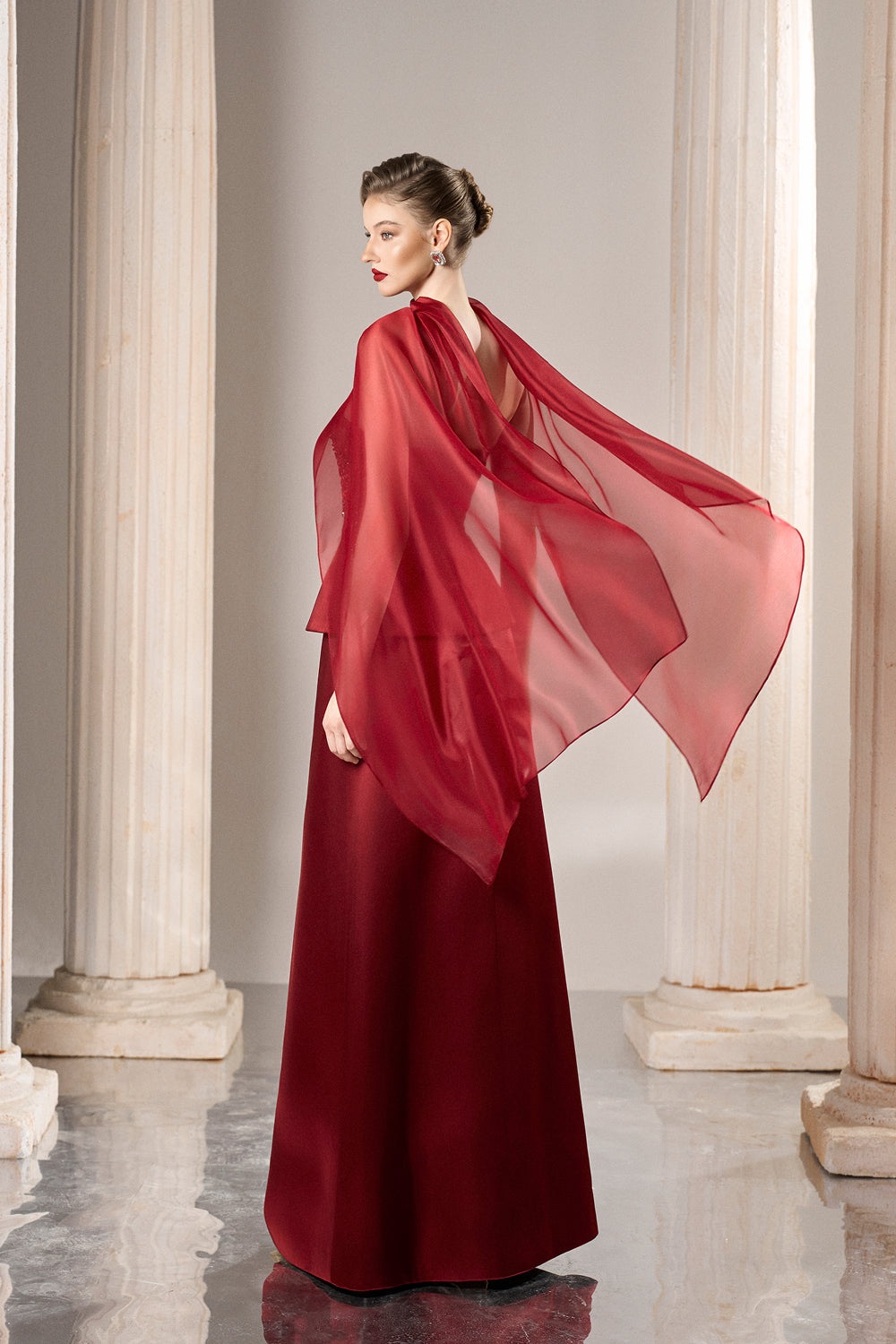 Dress Embellished peplum set asymmetric chiffon drape