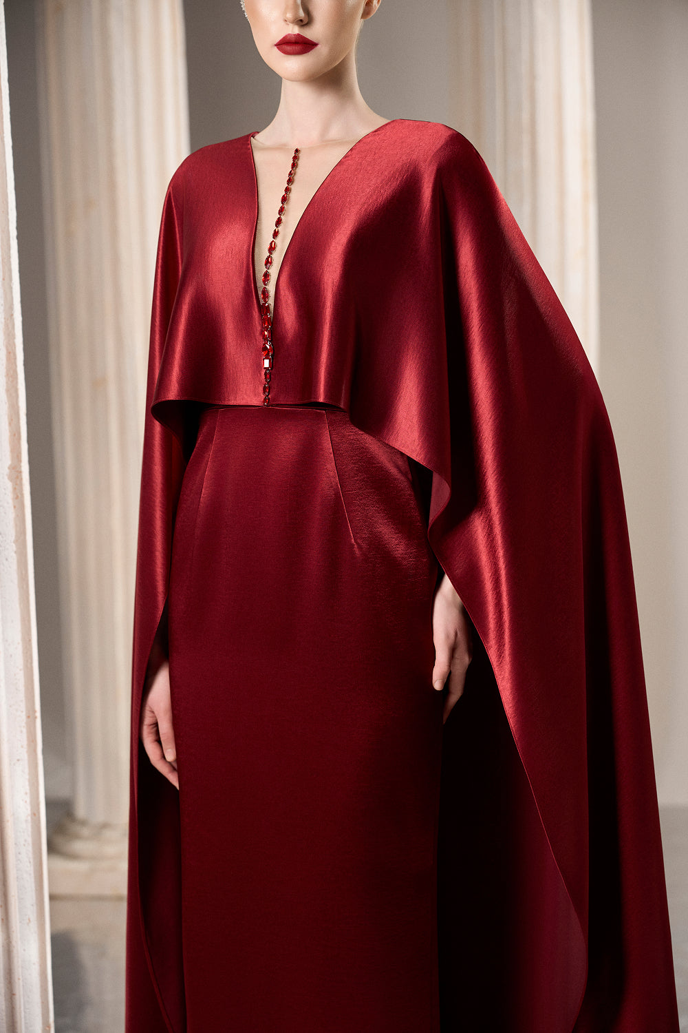 Dress Luxurious silk column gown dramatic cape silhouette