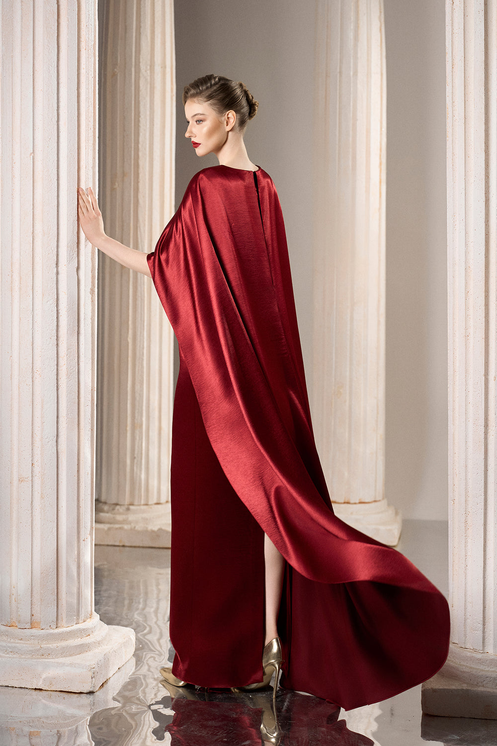 Dress Luxurious silk column gown dramatic cape silhouette