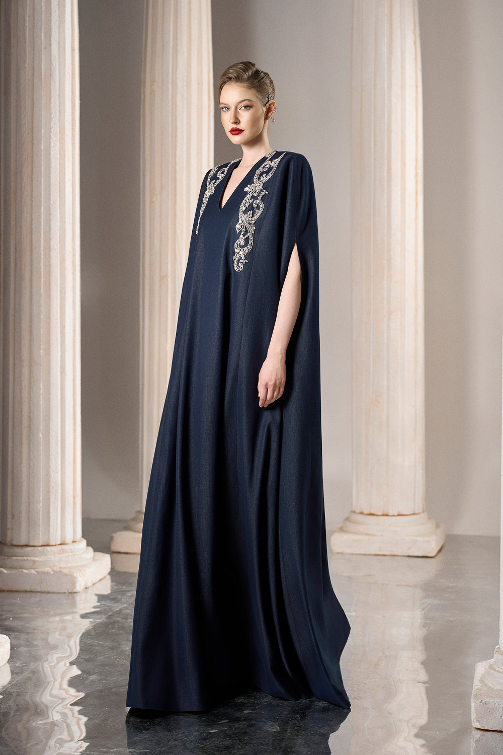 Dress Denim caftan-style dress, silver shoulder embellishment