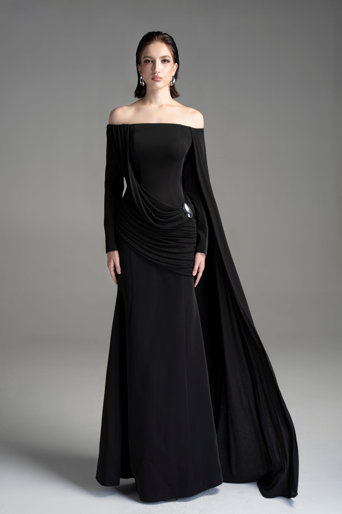 Off-Shoulder Draped Gown