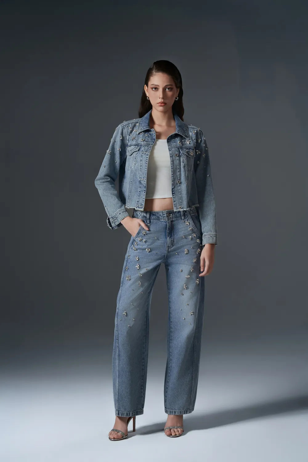 Crystal Embellished Cropped Jacket