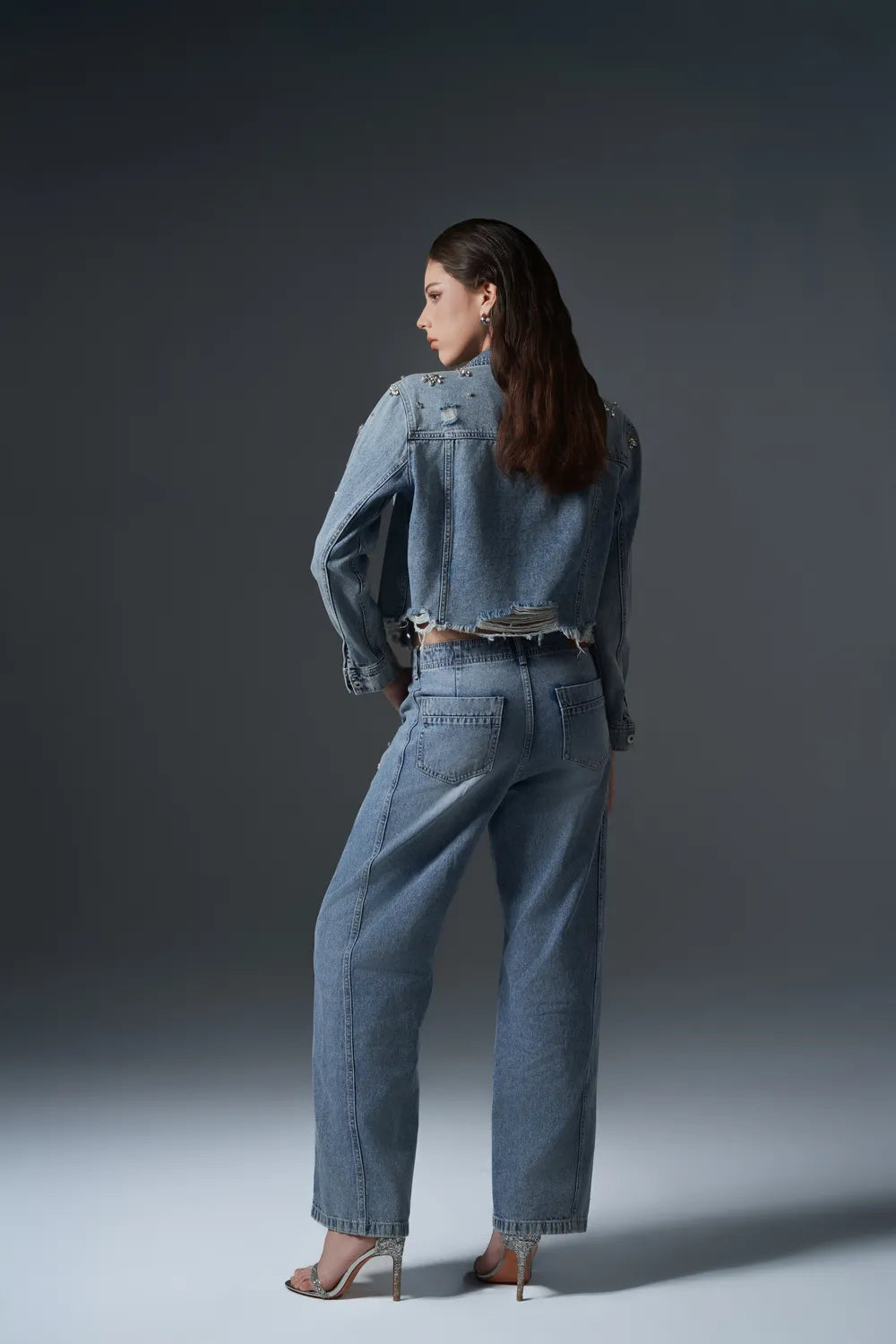 Crystal Embellished Wide-Leg Jeans