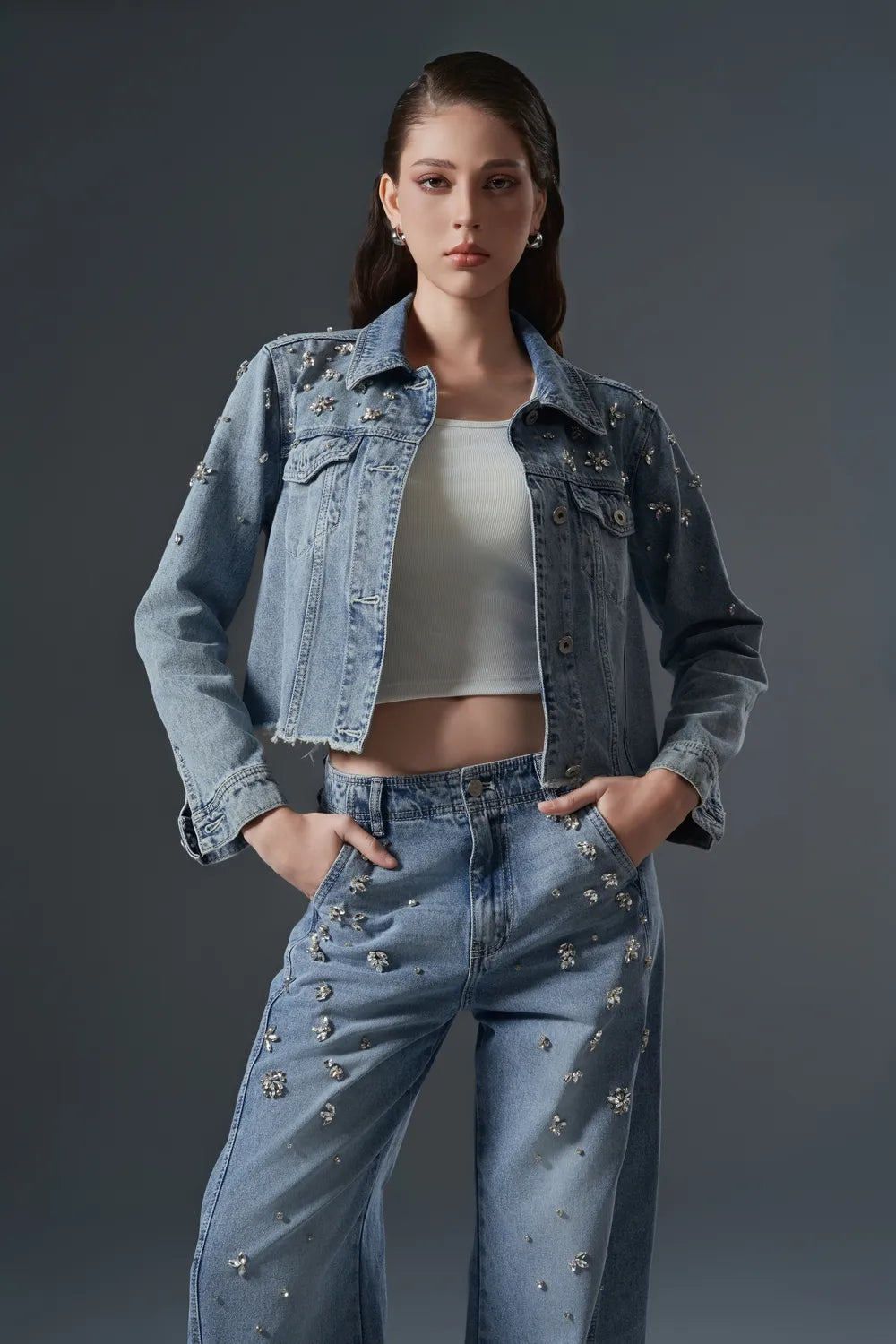 Crystal Embellished Cropped Jacket