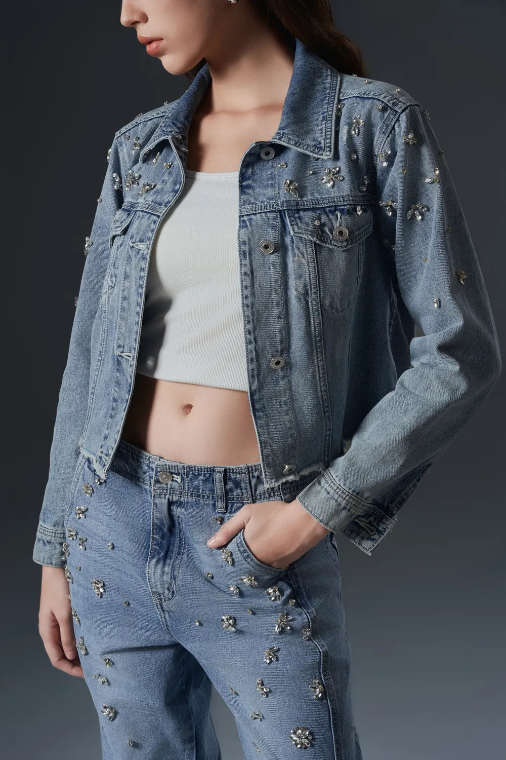 Crystal Embellished Cropped Jacket